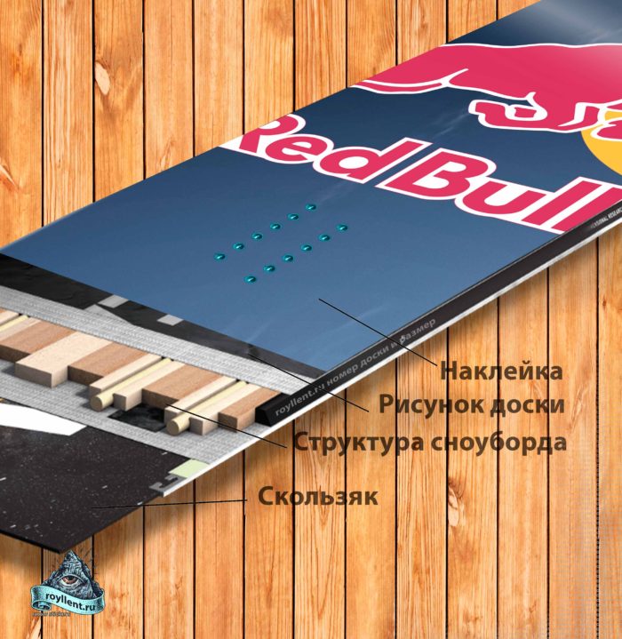 Виниловая наклейка на сноуборд Royllent 2018 RED Bull Style design с доставкой по России.