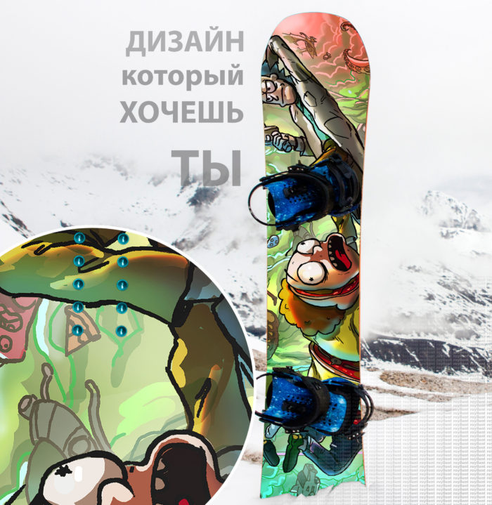 Заказать сноуборд наклейку недорого с доставкой по России Рик и Морти
